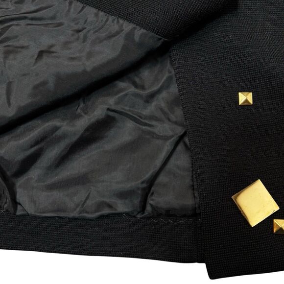 Vintage Studded Wool Sweater Jacket Size M Black Gold Corporate Goth Dallas Glam - Picture 4 of 6